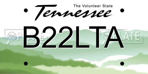 B22LTA Tennessee License Plate
