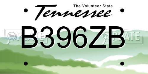 B396ZB Tennessee License Plate