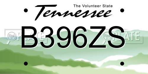 B396ZS Tennessee License Plate