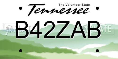 B42ZAB Tennessee License Plate