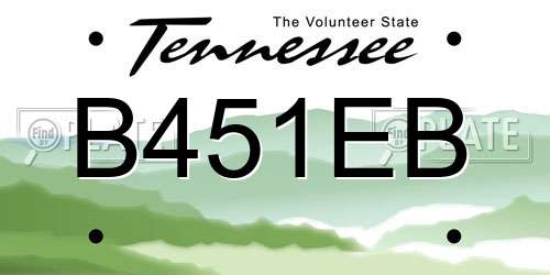 B451EB Tennessee License Plate