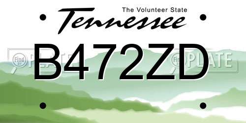 B472ZD Tennessee License Plate