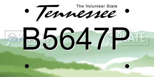B5647P Tennessee License Plate
