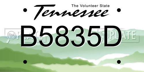 B5835D Tennessee License Plate