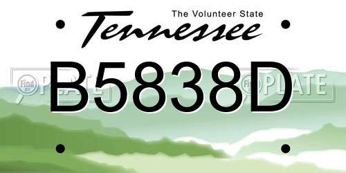 B5838D Tennessee License Plate