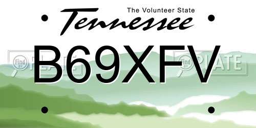 B69XFV Tennessee License Plate