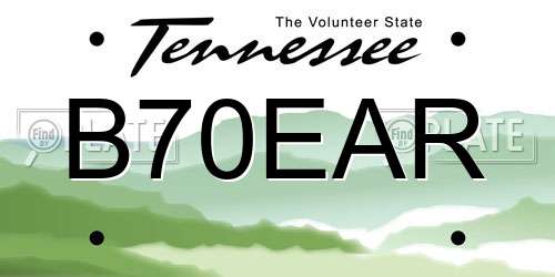 B70EAR Tennessee License Plate
