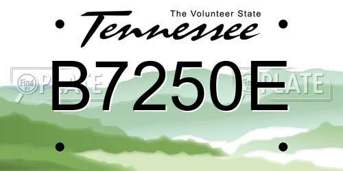 B7250E Tennessee License Plate