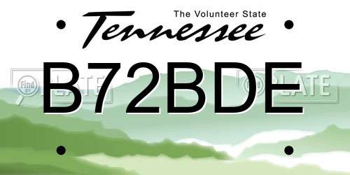 B72BDE Tennessee License Plate
