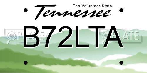 B72LTA Tennessee License Plate
