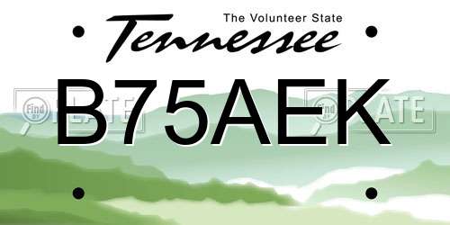 B75AEK Tennessee License Plate