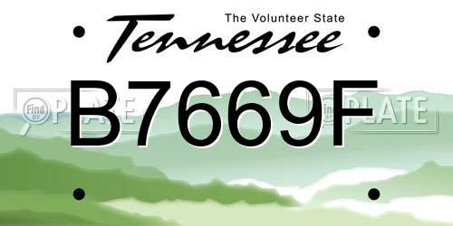 B7669F Tennessee License Plate