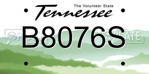 B8076S Tennessee License Plate