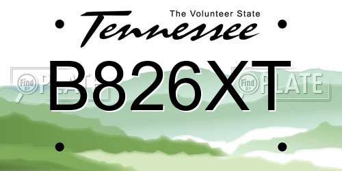 B826XT Tennessee License Plate