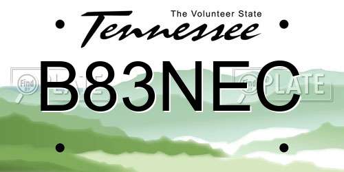 B83NEC Tennessee License Plate