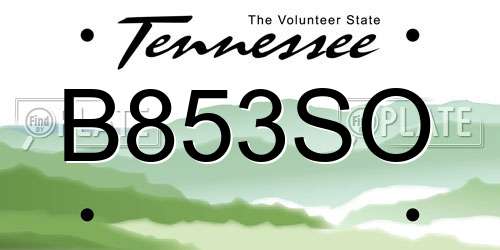 B853SO Tennessee License Plate