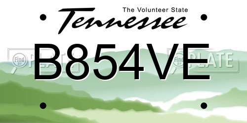 B854VE Tennessee License Plate
