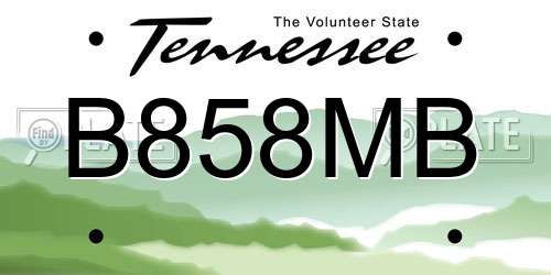 B858MB Tennessee License Plate