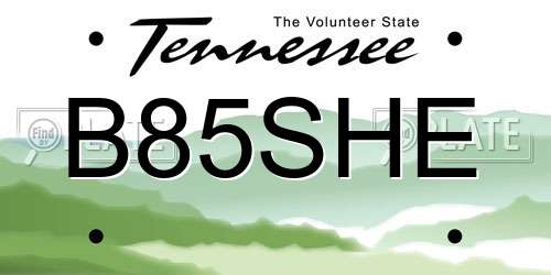 B85SHE Tennessee License Plate