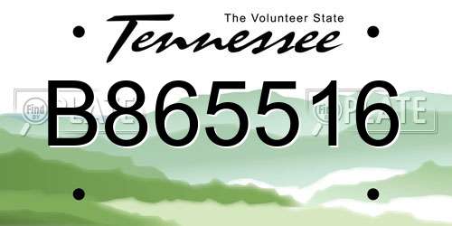 B865516 Tennessee License Plate