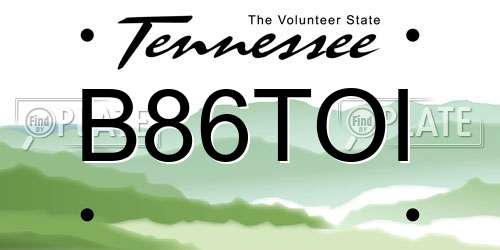 B86TOI Tennessee License Plate