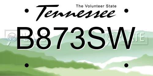 B873SW Tennessee License Plate