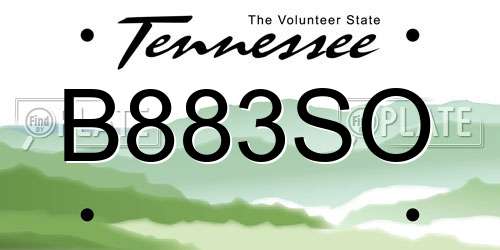 B883SO Tennessee License Plate