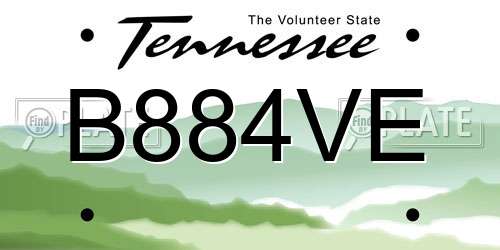 B884VE Tennessee License Plate