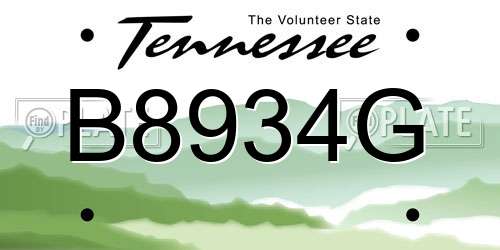 B8934G Tennessee License Plate
