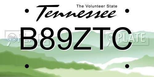 B89ZTC Tennessee License Plate