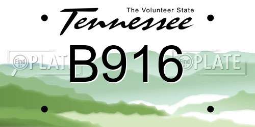 B916 Tennessee License Plate