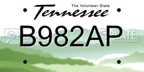 B982AP Tennessee License Plate