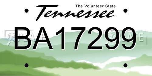 BA17299 Tennessee License Plate