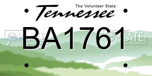 BA1761 Tennessee License Plate