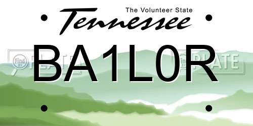 BA1L0R Tennessee License Plate