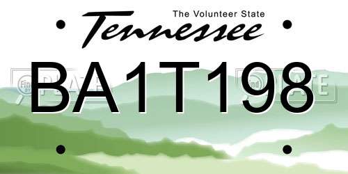 BA1T198 Tennessee License Plate