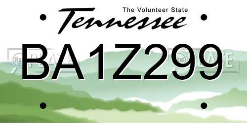 BA1Z299 Tennessee License Plate