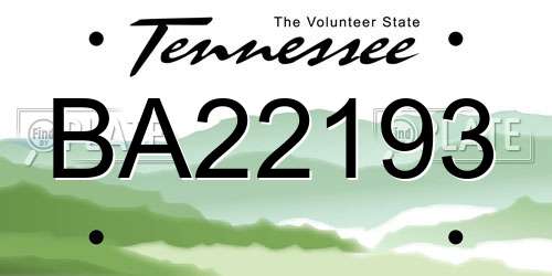 BA22193 Tennessee License Plate