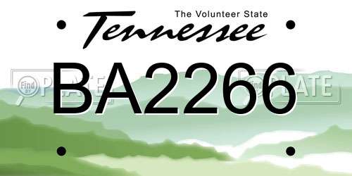 BA2266 Tennessee License Plate