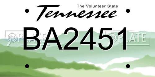 BA2451 Tennessee License Plate