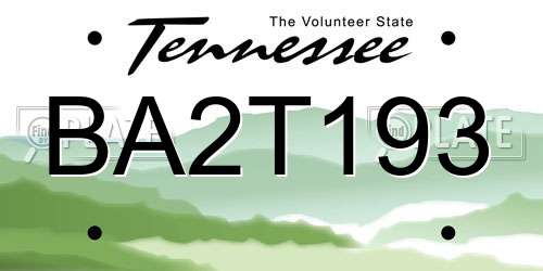 BA2T193 Tennessee License Plate