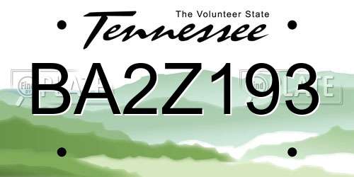 BA2Z193 Tennessee License Plate