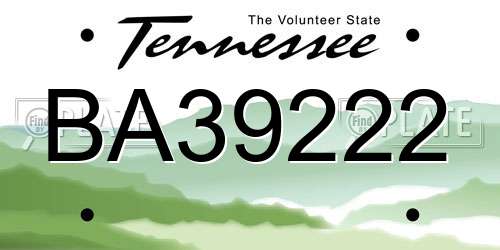 BA39222 Tennessee License Plate