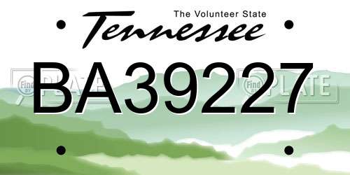 BA39227 Tennessee License Plate