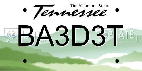 BA3D3T Tennessee License Plate