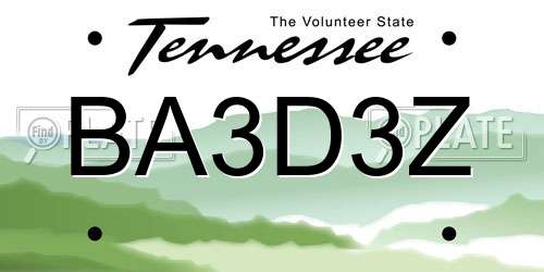 BA3D3Z Tennessee License Plate