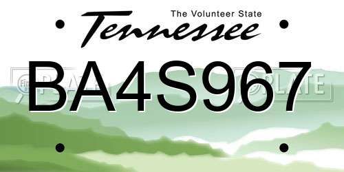 BA4S967 Tennessee License Plate