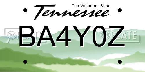 BA4Y0Z Tennessee License Plate