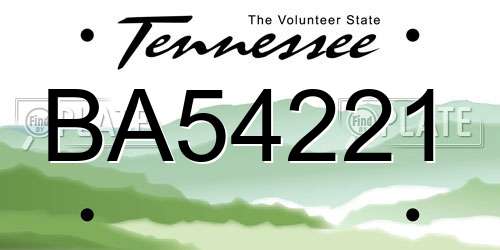 BA54221 Tennessee License Plate
