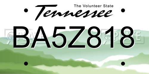 BA5Z818 Tennessee License Plate